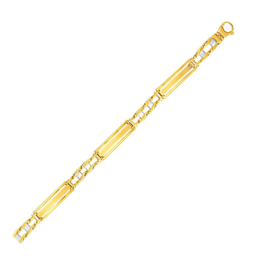 Bids.com 14k Two-Tone Gold Fancy Bar Style Men's Bracelet with Curved Connectors Bracelets