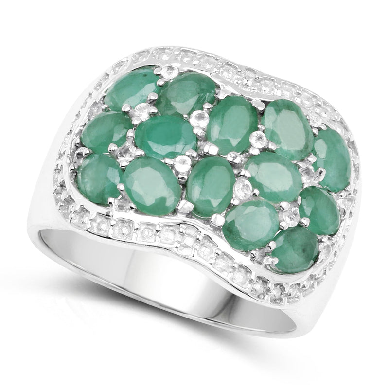 Bids.com 2.20 Carat Genuine Emerald & White Topaz .925 Sterling Silver Ring Rings