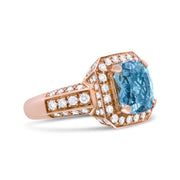Bids.com 18K Rose Gold 10x10mm Cushion Shaped Aquamarine and 1 1/8 Cttw Round Diamond Halo Ring (F-G Color, VS1-VS2 Clarity) - Ring Size 6.5 Rings