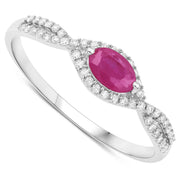 Bids.com 0.40 Carat Genuine Ruby and White Diamond 14K White Gold Ring Rings