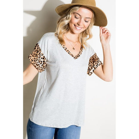 STRIPE ANIMAL PRINT MIXED BOXY TOP