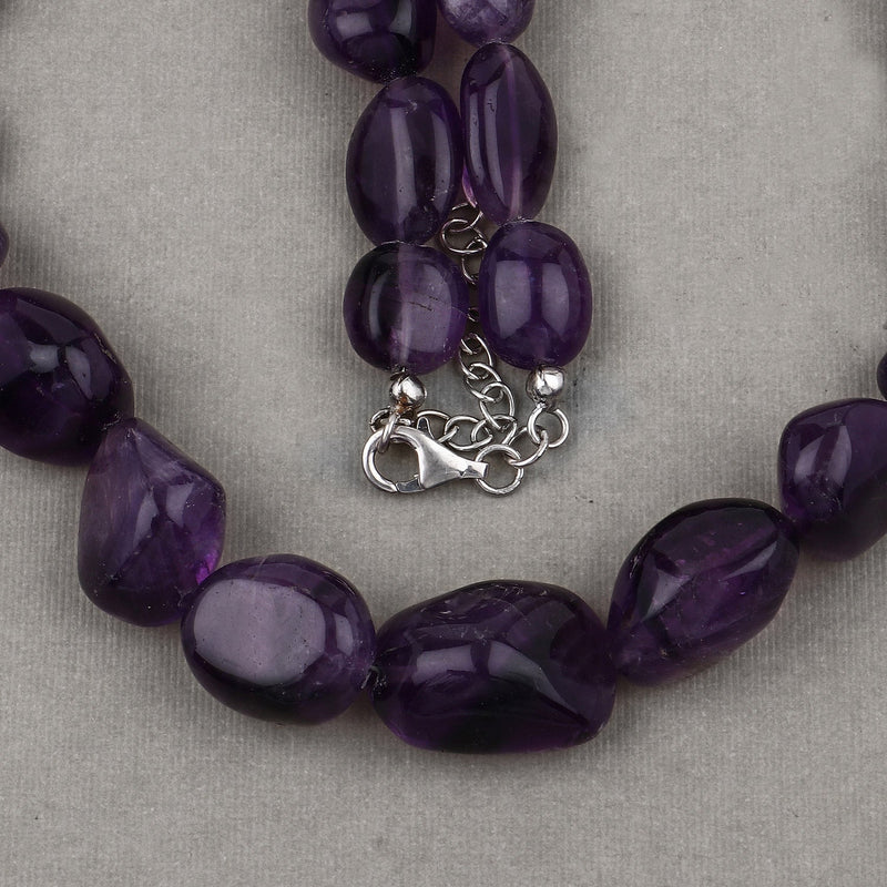 Bids.com Amethyst Beaded Necklace, Genuine Raw Amethyst Beads Necklace for Women in Sterling Silver, February Birthstone Necklace, Gift for Mom Necklaces