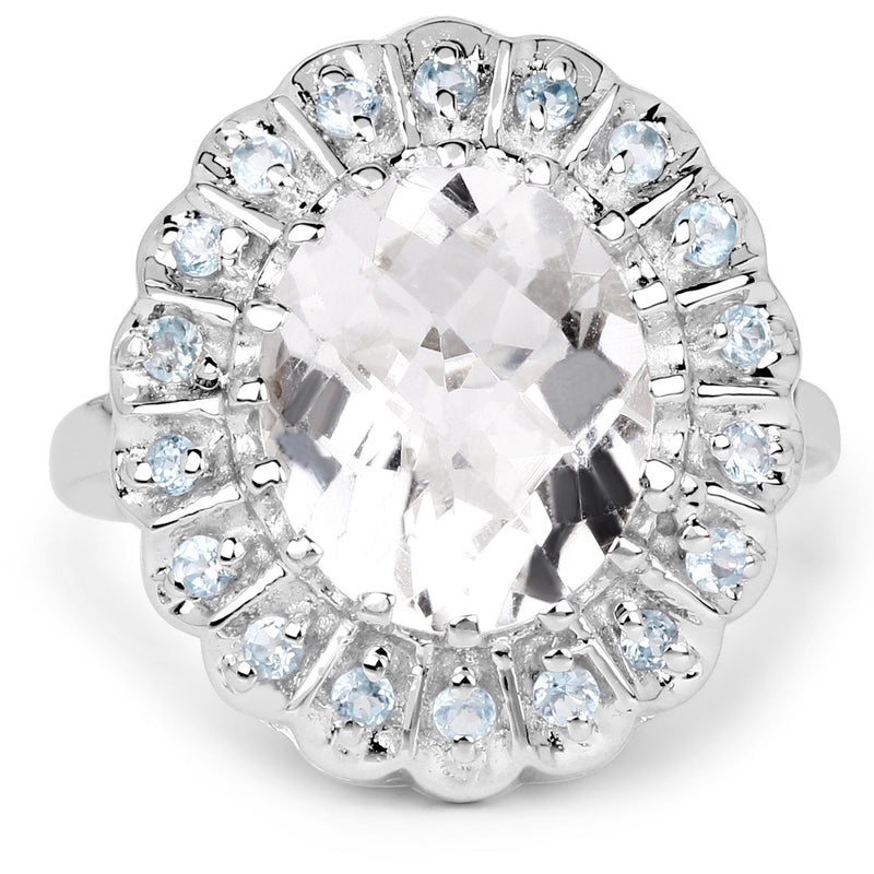 Bids.com 5.90 Carat Genuine Crystal Quartz and Swiss Blue Topaz .925 Sterling Silver Ring Rings