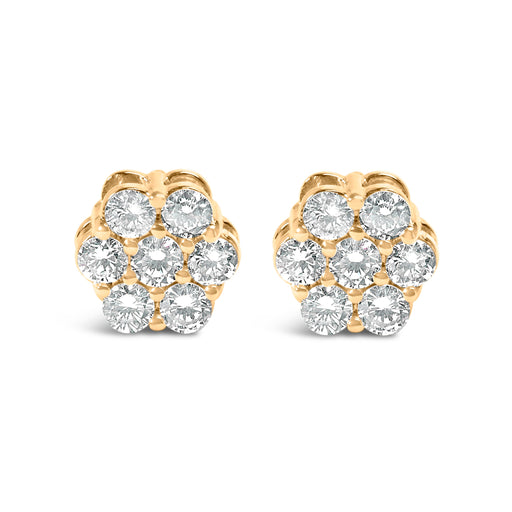 Bids.com 14K Yellow Gold 3/4 Cttw 7 Stone Floral Cluster Round Brilliant Cut Diamond Stud Earrings with Screw Backs (I-J Color, SI2-I1 Clarity) Earrings