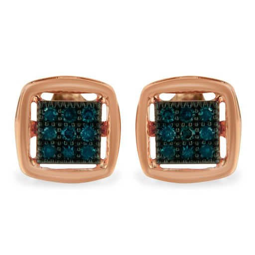 Bids.com Rose Plated Sterling Silver Rose Cut Treated Diamond Stud Earring (0.25 cttw, Blue Color, I2-I3 Clarity) Earrings
