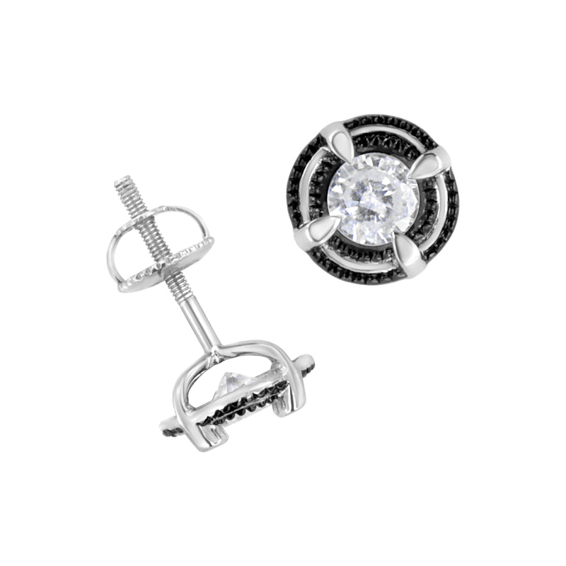 Bids.com Black Rhodium Plated .925 Sterling Silver Round 1-1/2 cttw Diamond Double Halo 4-Prong Solitaire Milgrain Stud Earrings (H-I Color, I2-I3 Clarity) Earrings
