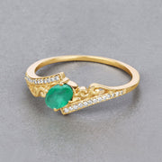 Bids.com 0.51 Carat Genuine Zambian Emerald and White Diamond 14K Yellow Gold Ring Rings