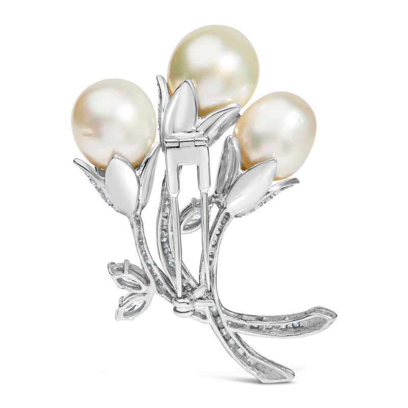 Bids.com 18K White Gold 2 1/5 Cttw Diamond and South Sea Pearl Floral Brooch Pin (G-H Color, VS1-VS2 Clarity) Accessories