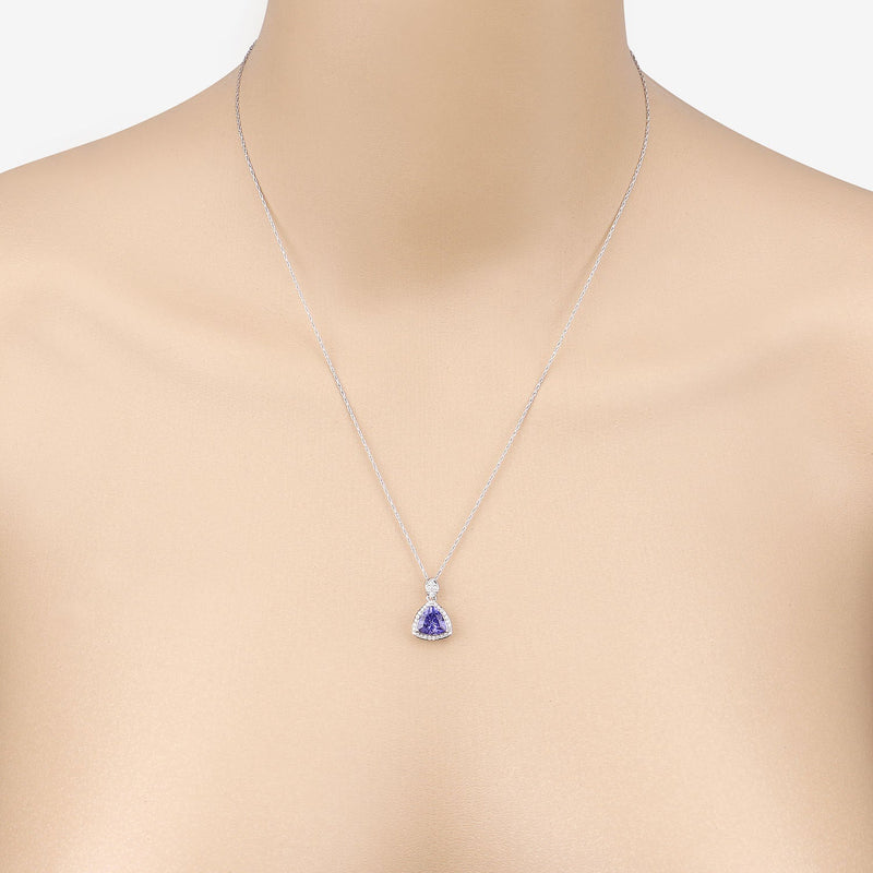 Bids.com 1.71 Carat Genuine Tanzanite and White Diamond 14K White Gold Pendant Pendants