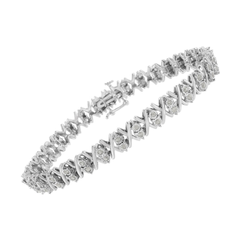 Bids.com .925 Sterling Silver 1.0 Cttw Diamond Miracle-Set X-Link 7" Tennis Bracelet (I-J Color, I3 Clarity) Bracelets
