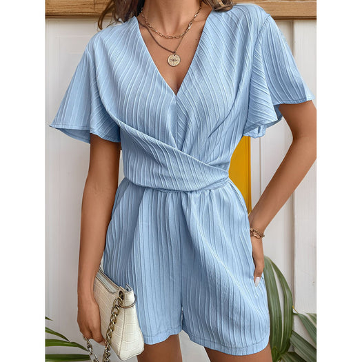 Tied V-Neck Short Sleeve Romper