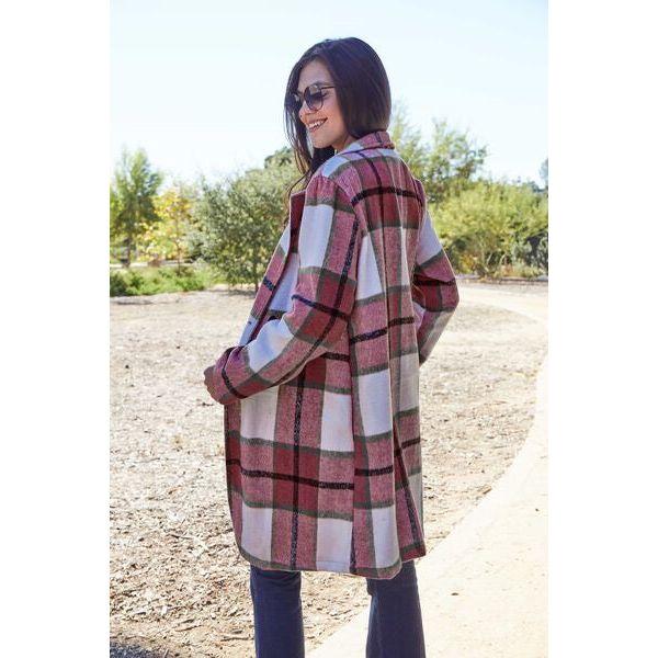 Plaid Button Up Lapel Collar Coat