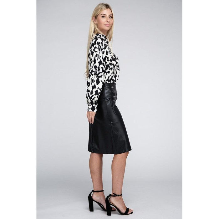 Button Front PU Skirt