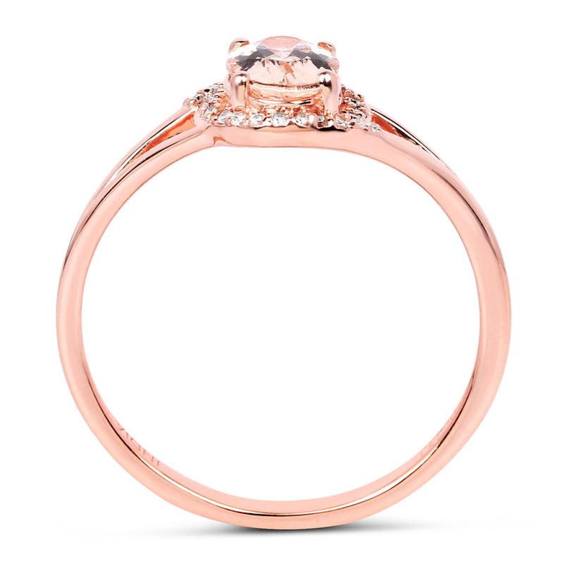 Bids.com 0.78 Carat Genuine Morganite and White Diamond 14K Rose Gold Ring Rings