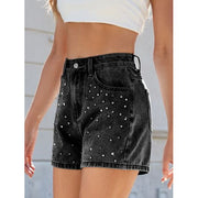 Mill's Beauty Supply Rhinestone Washed High Waist Denim Shorts