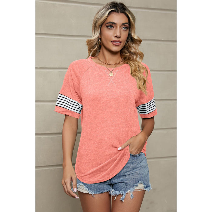 Striped Round Neck Short Sleeve T-Shirt