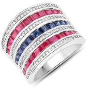 Bids.com 3.36 Carat Genuine Multi Stones .925 Sterling Silver Ring Rings