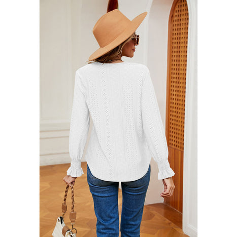 Contrast Flounce Sleeve Blouse