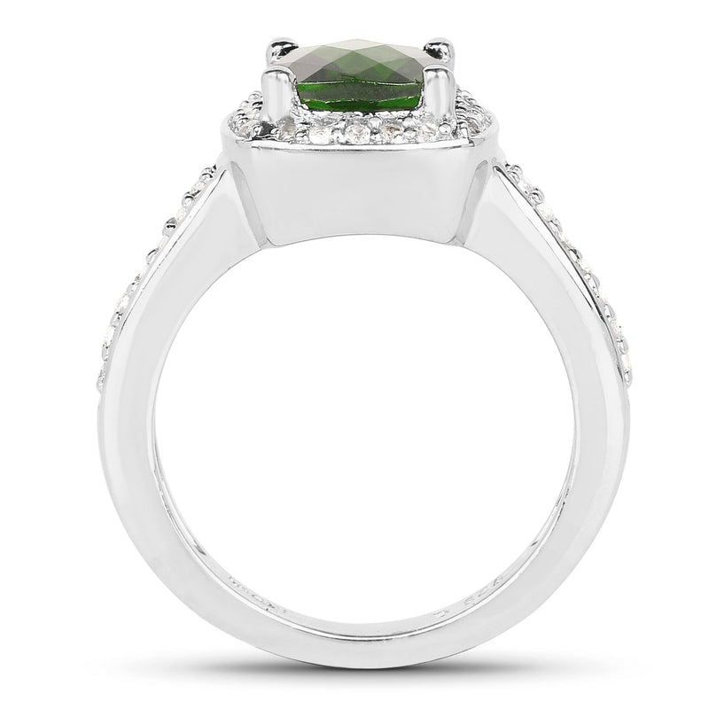 Bids.com 1.67 Carat Genuine Chrome Diopside & White Topaz .925 Sterling Silver Ring Rings
