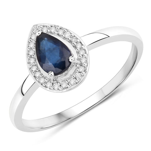 Bids.com 0.48 Carat Genuine Blue Sapphire and White Diamond 14K White Gold Ring Rings