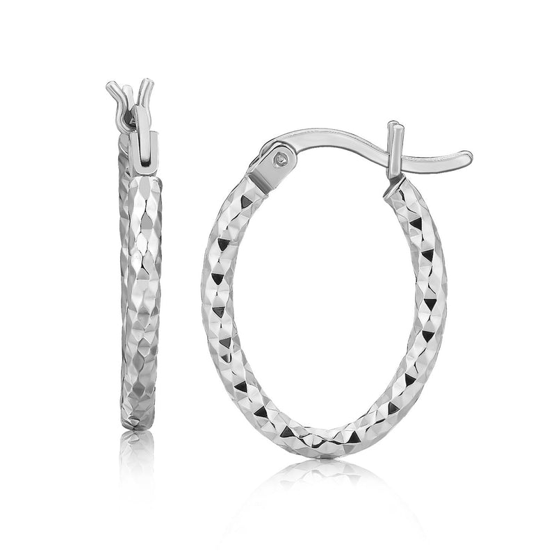 Bids.com Sterling Silver Rhodium Plated Small Oval Hoop Diamond Cut Textured Earrings Earrings
