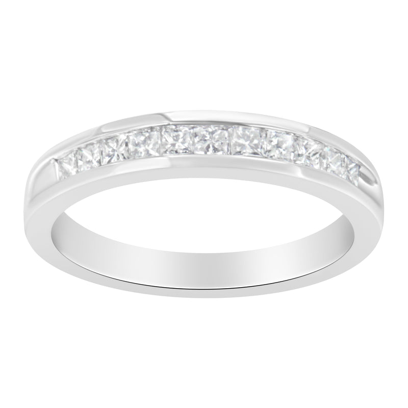 Bids.com .925 Sterling Silver 1/2 Cttw Princess-Cut Diamond Channel-Set Half-Eternity Wedding or Anniversary Band Ring (H-I Color, I2 Clarity) - Size 6 Rings