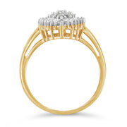 Bids.com 10K Yellow Gold 1/2 Cttw Round & Baguette Cut Diamond Pear Shaped Domed PavÃ© Cluster with Halo Cocktail Ring (J-K Color, I1-I2 Clarity) - Size 4-1/4 Rings
