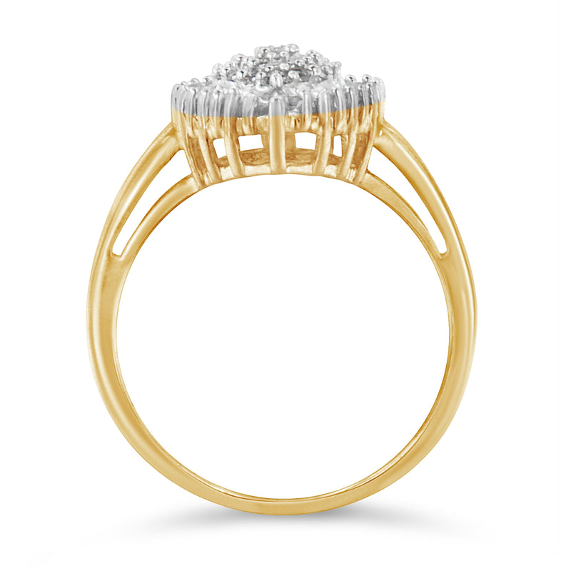 Bids.com 10K Yellow Gold 1/2 Cttw Round & Baguette Cut Diamond Pear Shaped Domed PavÃ© Cluster with Halo Cocktail Ring (J-K Color, I1-I2 Clarity) - Size 4-1/4 Rings