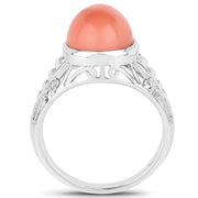 Bids.com 6.00 Carat Genuine Peach Moonstone .925 Sterling Silver Ring Rings