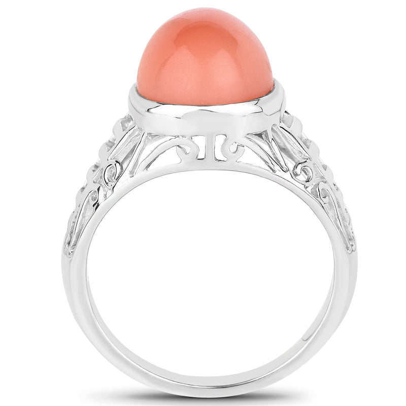 Bids.com 6.00 Carat Genuine Peach Moonstone .925 Sterling Silver Ring Rings