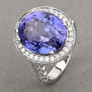 Bids.com 18.50 Carat Genuine Tanzanite and White Diamond 18K White Gold Ring Rings