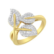 Bids.com 10k Yellow and White Gold 1/2 Cttw Baguette and Round Diamond Bypass Triple Leaf Ring (I-J Color, I1-I2 Clarity) - Size 7 Rings