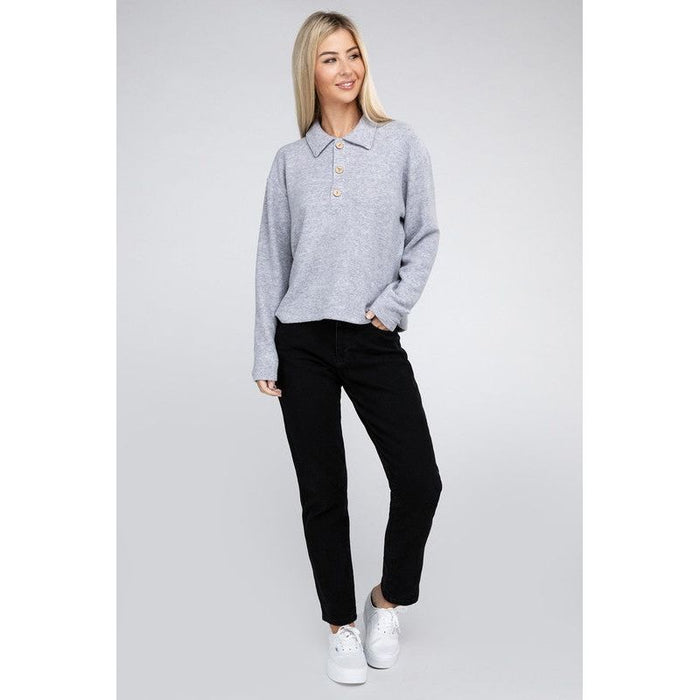 Brushed Melange Hacci Collared Sweater