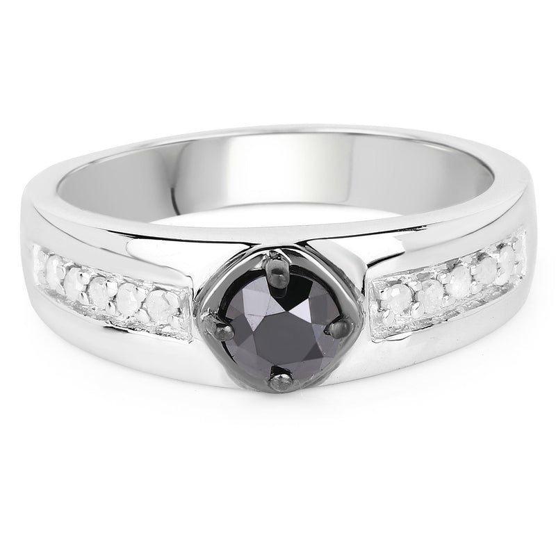 Bids.com 0.65 Carat Genuine Black Diamond and White Diamond .925 Sterling Silver Ring Rings