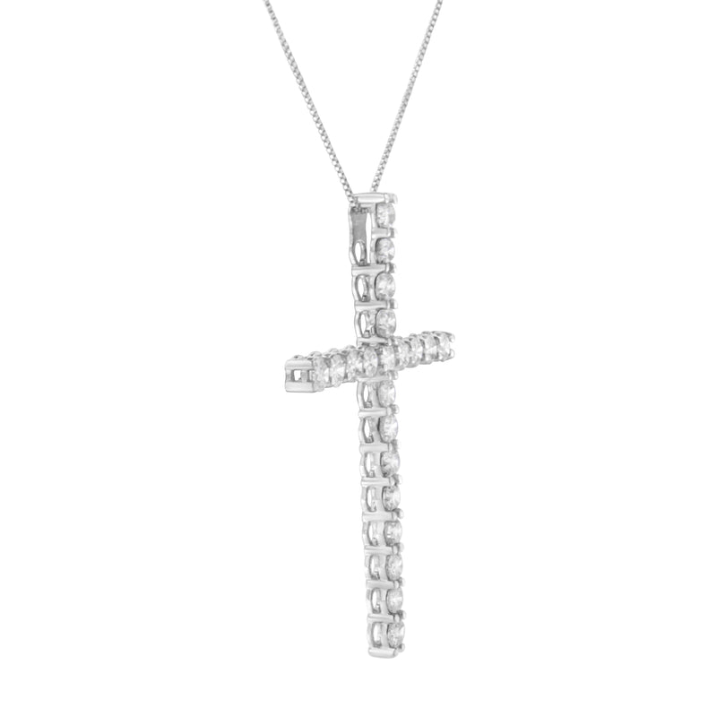 Bids.com .925 Sterling Silver 4.0 Cttw Diamond 2-1/4" Cross Pendant with Box Chain Necklace (I-J Color, I1-I2 Clarity) - 18" Necklaces