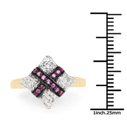 Bids.com 14K Yellow Gold Plated 0.57 Carat Genuine Ruby and White Cubic Zirconia .925 Sterling Silver Ring Rings