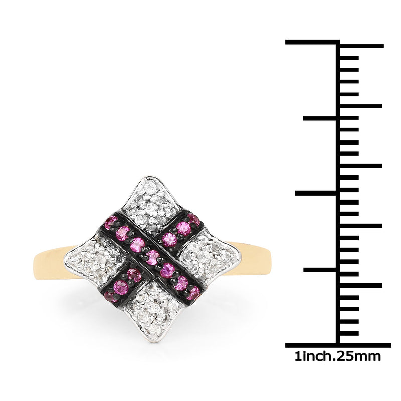 Bids.com 14K Yellow Gold Plated 0.57 Carat Genuine Ruby and White Cubic Zirconia .925 Sterling Silver Ring Rings