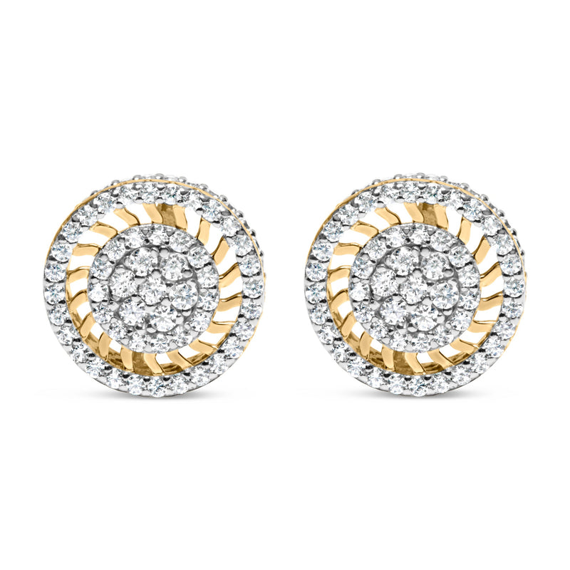 Bids.com 10K Yellow Gold 1.00 Cttw Diamond Halo Radiant Sunburst Stud Earrings (I-J Color, I2-I3 Clarity) Earrings