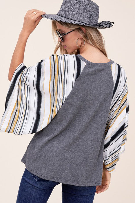 Plus Waffle Stripe Mix Kimono Top