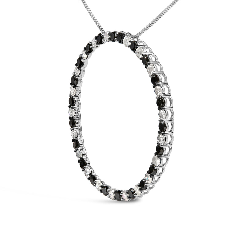Bids.com .925 Sterling Silver 3.0 Cttw Alternating Black and White Diamond Open Hoop Circle Pendant Necklace (H-I Color, I3 Clarity) - 18" Inches Necklaces