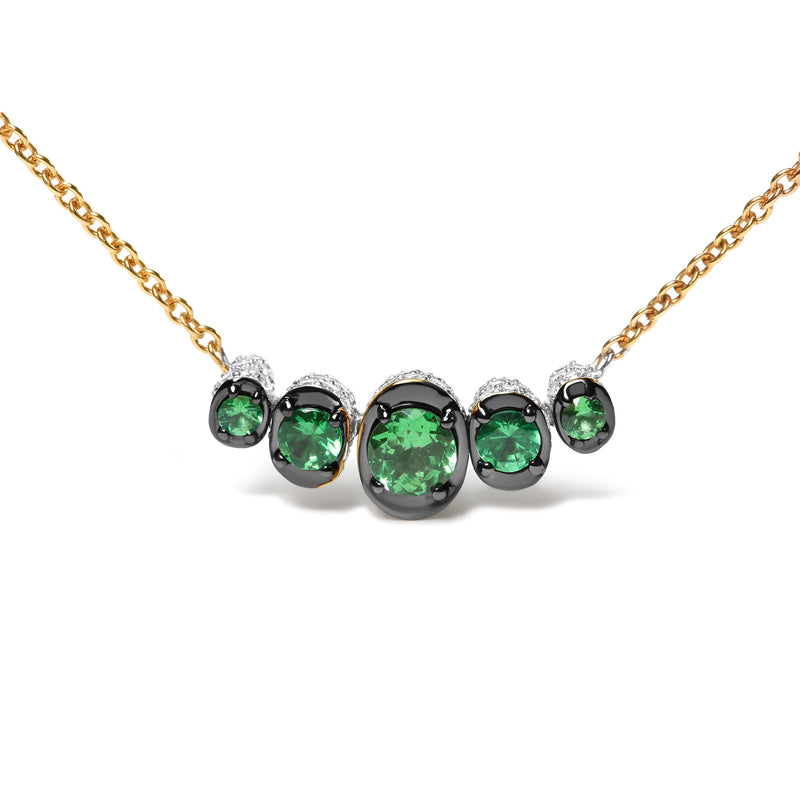 Bids.com 18K Rose Gold 3/4 Cttw Pave Diamonds and Graduated Green Tsavorite Gemstone Curved Bar Choker Necklace (G-H Color, SI1-SI2 Clarity) - Adjustable up to 14" - 16.5" Necklaces
