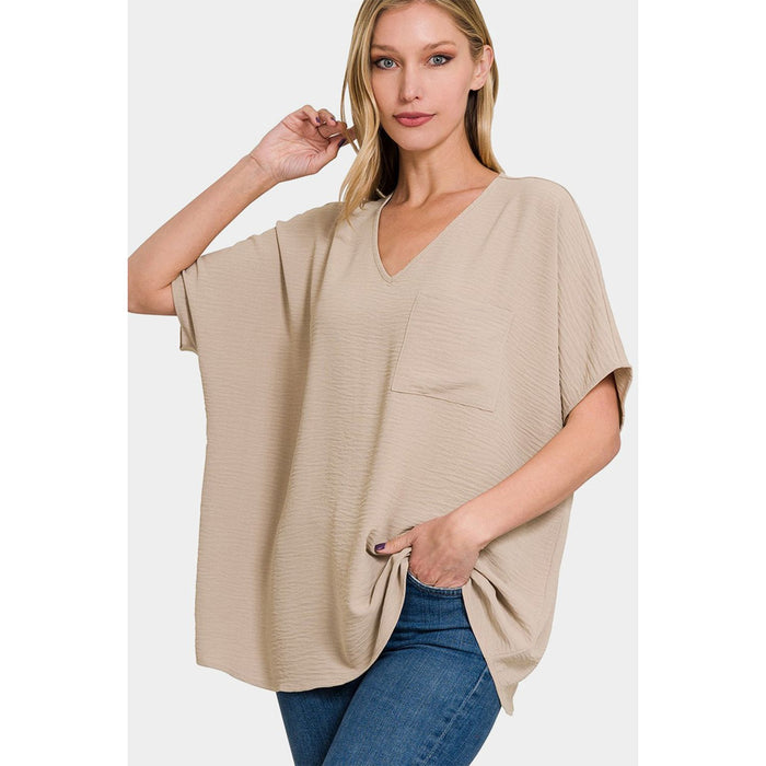 Zenana Texture V-Neck Short Sleeve Top