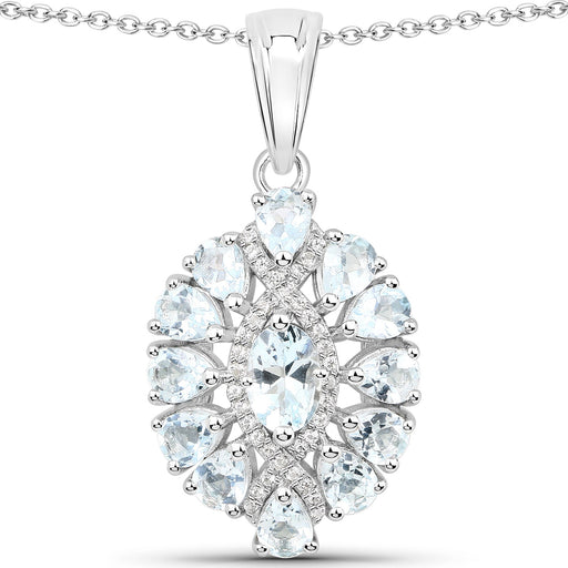 Bids.com 1.89 Carat Genuine Aquamarine and White Topaz .925 Sterling Silver Pendant Pendants