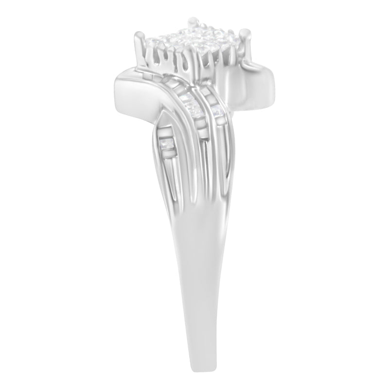 Bids.com 10K White Gold 1/3 Cttw Princess and Baguette Cut Diamond Bypass Style Cocktail Ring (I-J Color, I1-I2 Clarity) - Size 4 Rings