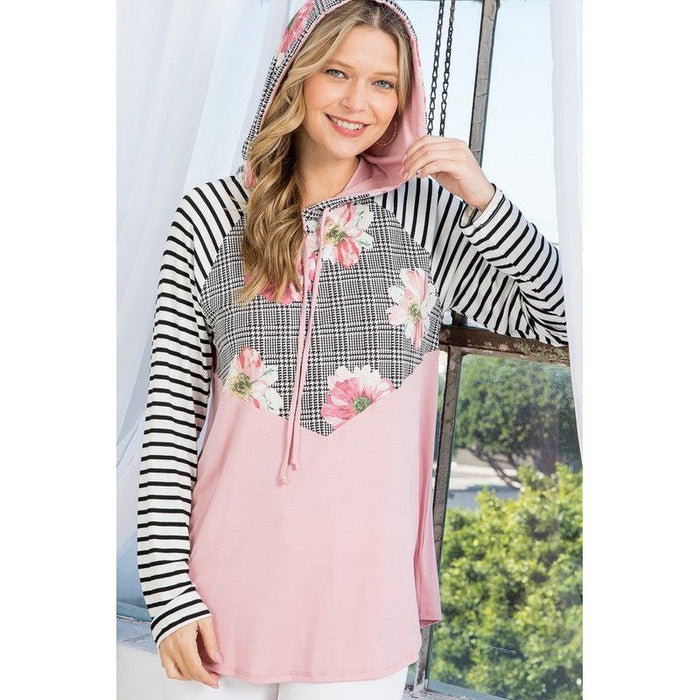 Plus Floral Stripe Mix Sweatshirts