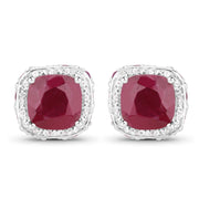 Bids.com 6.12 Carat Dyed Ruby, Ruby and White Topaz .925 Sterling Silver Earrings Earrings