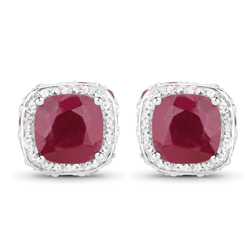 Bids.com 6.12 Carat Dyed Ruby, Ruby and White Topaz .925 Sterling Silver Earrings Earrings
