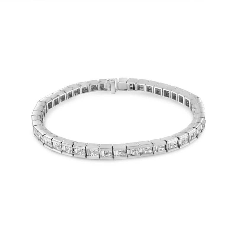 Bids.com 14K White Gold 4 3/8 Cttw Alternating Invisible Set Princess and Baguette Diamond Tennis Bracelet (G-H Color, VS1-VS2 Clarity) - Size 7" Bracelets