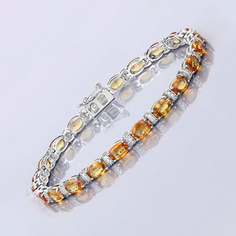 Bids.com 12.33 Carat Genuine Orange Sapphire and White Diamond 14K White Gold Bracelet Bracelets