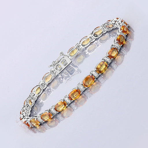 Bids.com 12.33 Carat Genuine Orange Sapphire and White Diamond 14K White Gold Bracelet Bracelets
